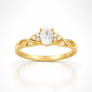 14K solid yellow-gold oval moissanite engagement ring